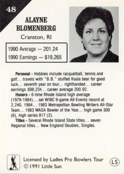 1991 Little Sun Ladies Pro Bowling Tour Strike Force #48 Alayne Blomenberg Back